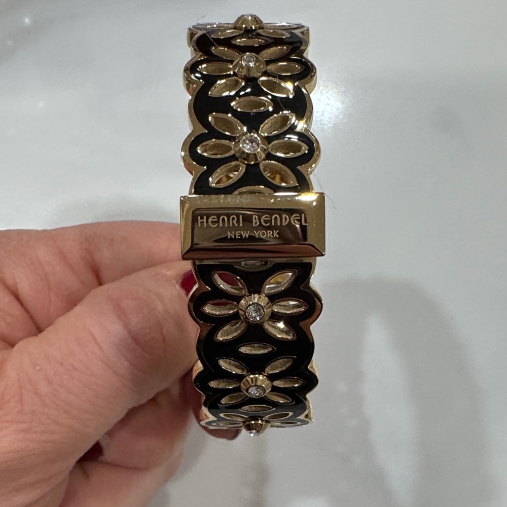 Henri Bendel Black and Gold Floral Cuff